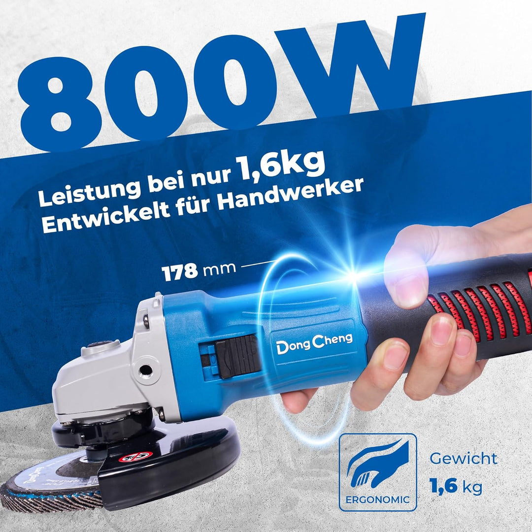 DongCheng Winkelschleifer 800W, Scheiben-Ø: 125 mm, 11,800min-1,Schnellverschlussabdeckung, Zusatzgr