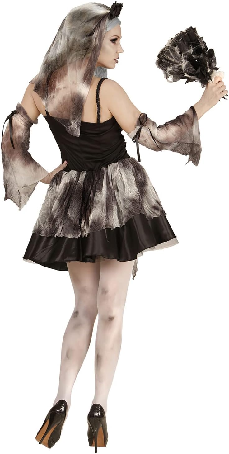 "DEATH BRIDE" (dress, sleeves, headpiece with black roses & veil) - (M), M