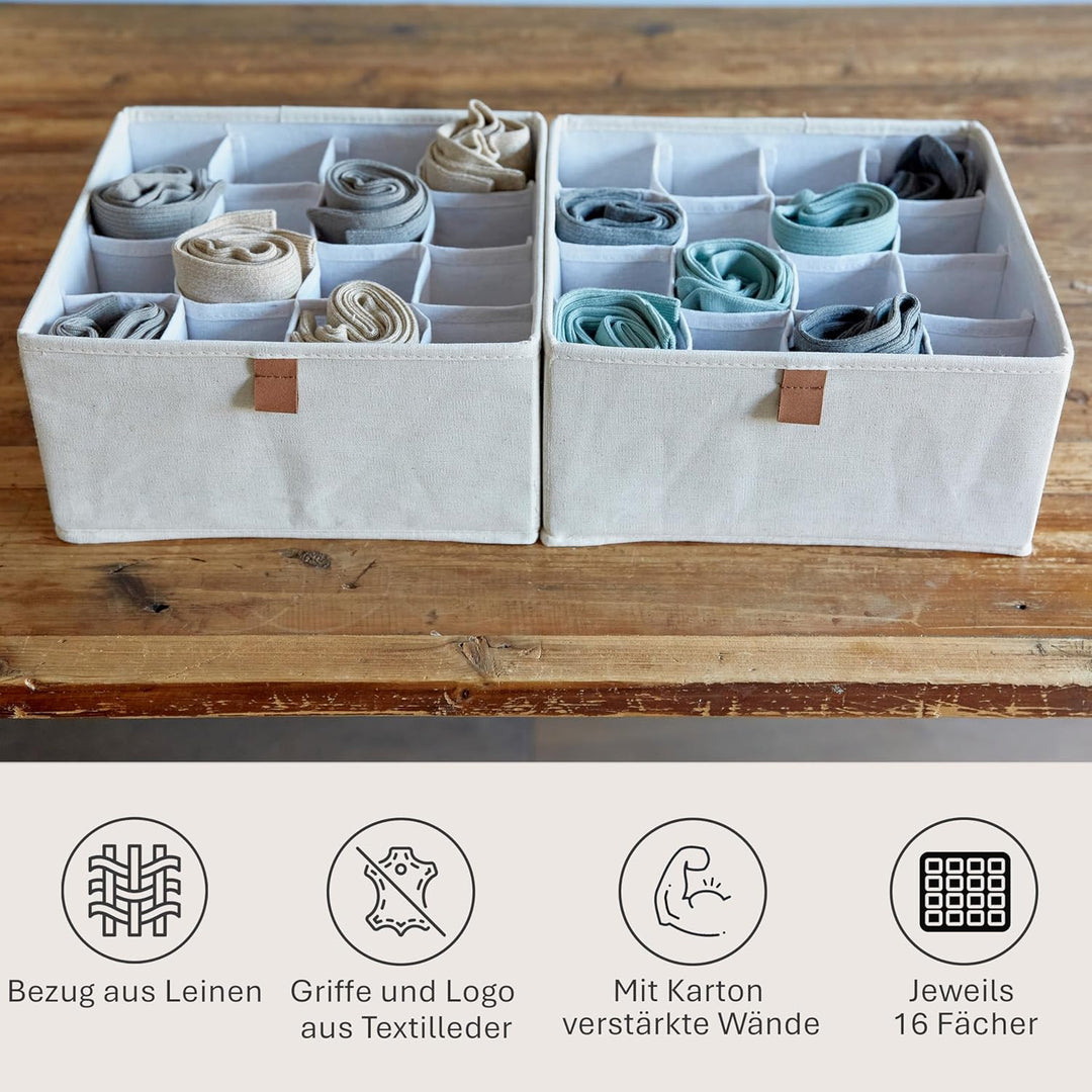 LOVE IT STORE IT Premium Schubladen Organizer 2-teilig - Schrank Organizer aus Stoff - 16 Fächer für