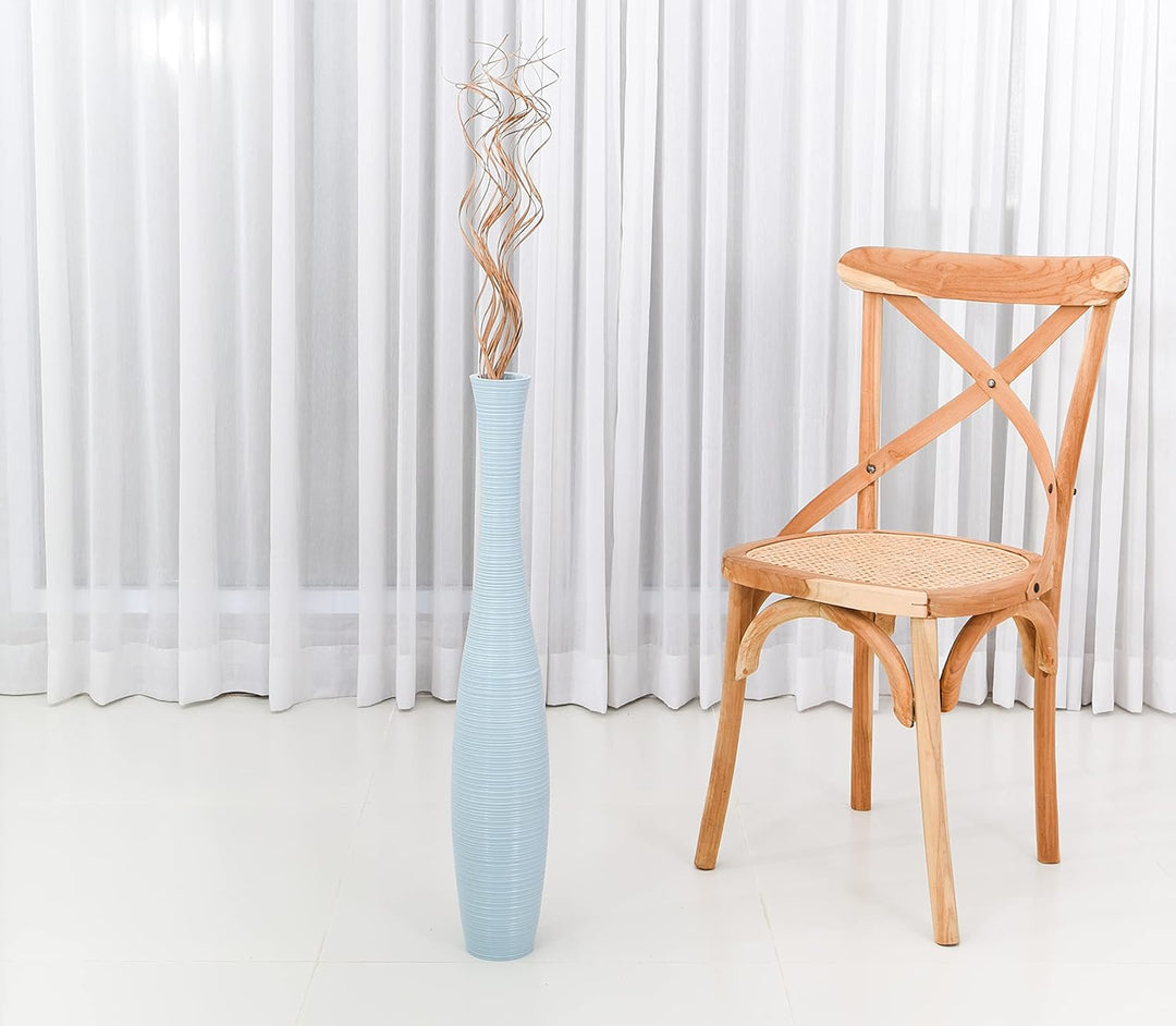 Leewadee Grosse Bodenvase für Dekozweige hohe Standvase Design Holzvase, Holz, 70 cm, Hellblau 70 cm