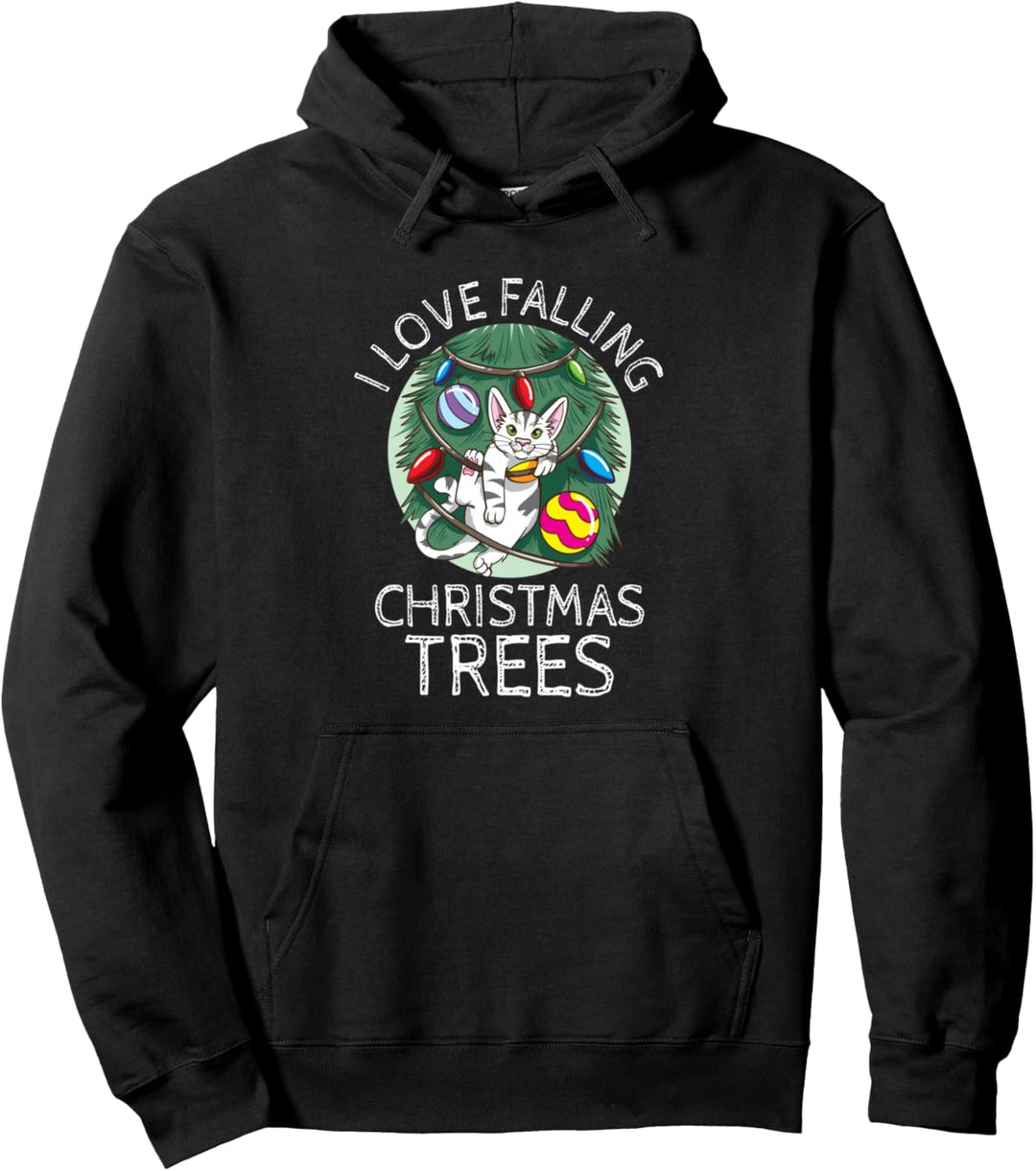 Falling Christmas Trees Funny Cat Christmas Clothing Cats Pullover Hoodie