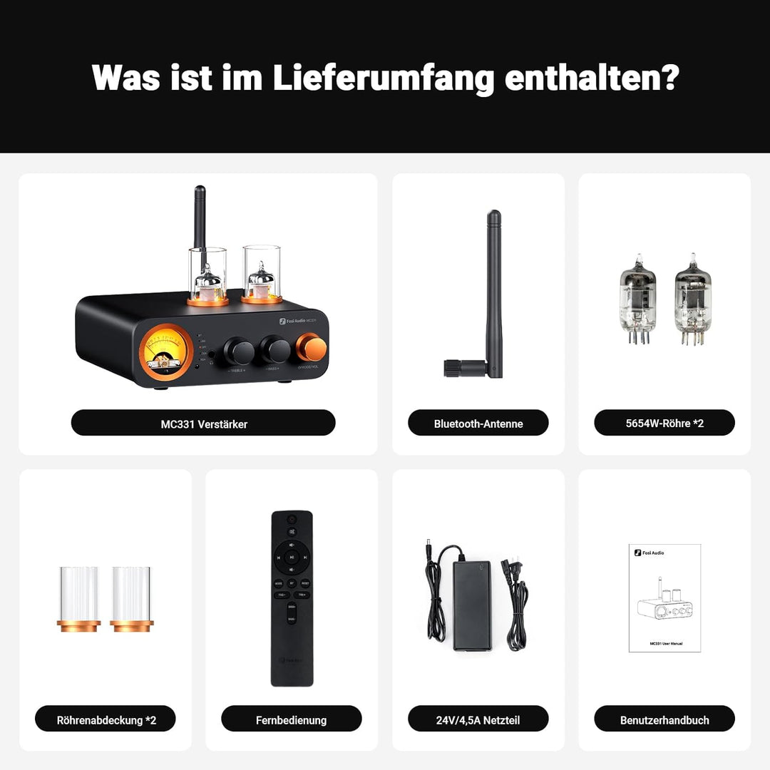 Fosi Audio MC331 Röhrenvollverstärker mit DAC, 2 Kanal Heim Stereo Audio Verstärker für HiFi Regalla