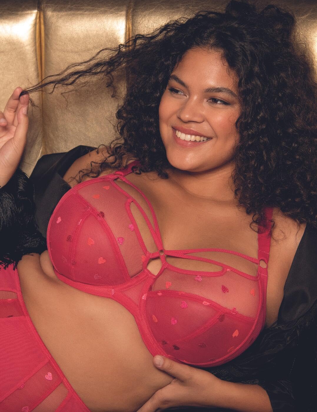 ELOMI Damen Sachi Strappy Underwire Bra Plunge-BH, Durchsichtig 32HH Rotes Konfetti, 32HH Rotes Konf