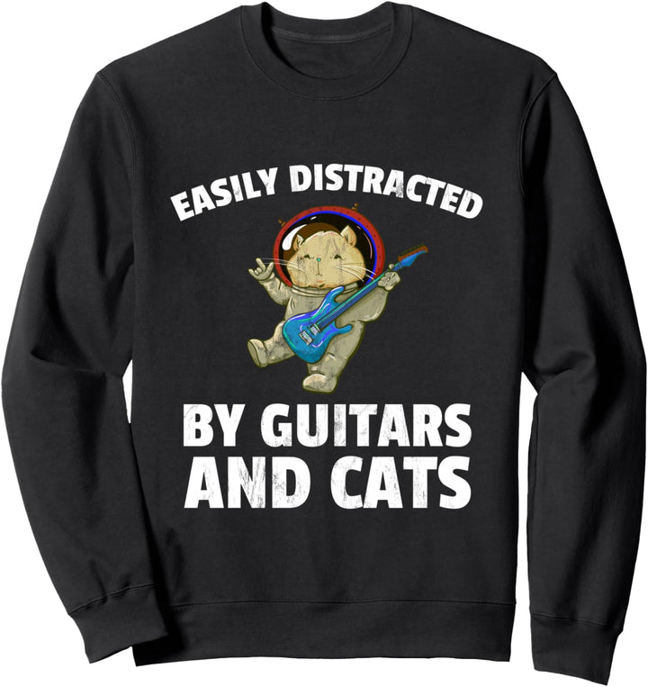 Leicht abgelenkt durch Katzen und Gitarre Vintage Retro Sweatshirt