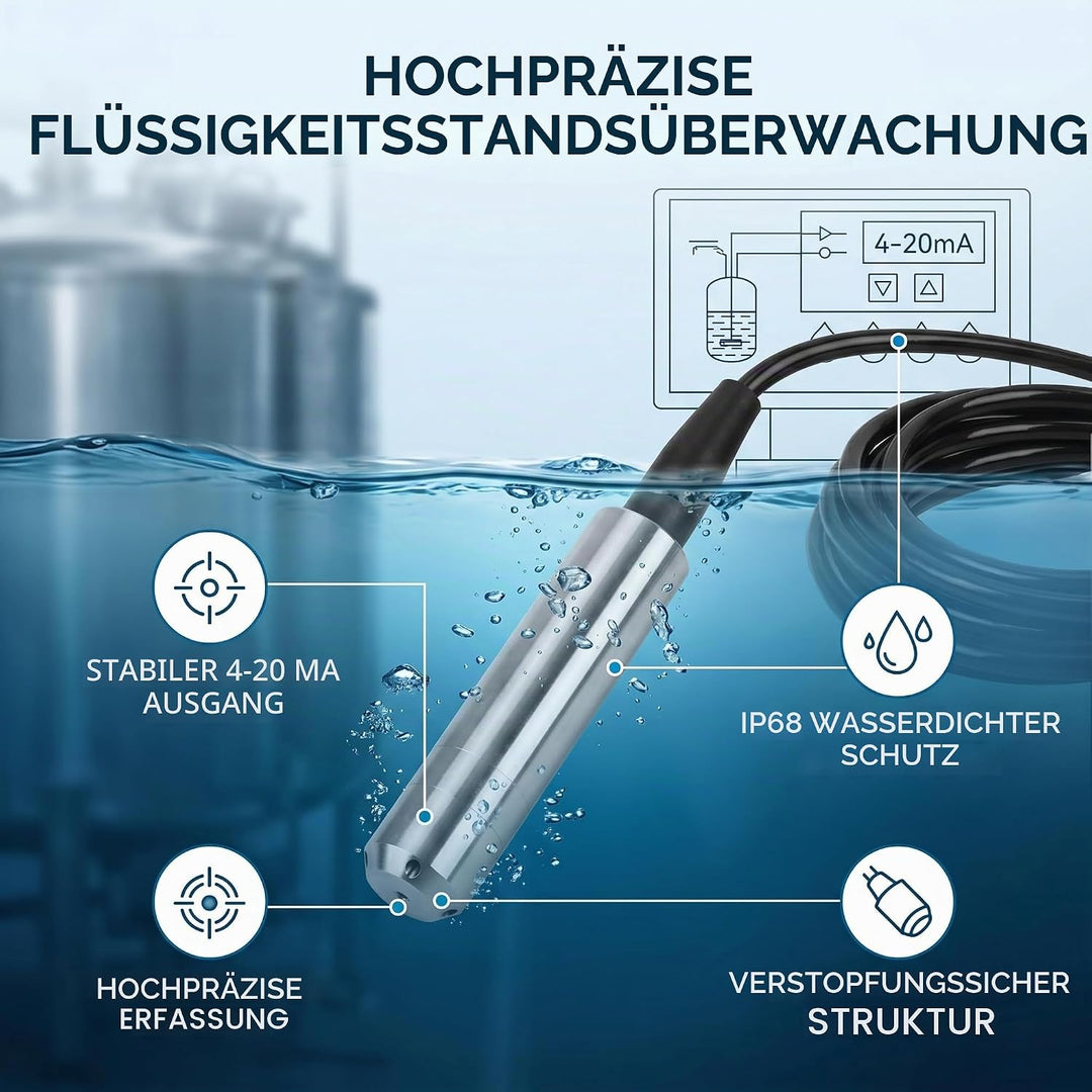 Fafeicy TL-136 Flüssigkeitsstandsmessumformer, IP68 Wasserstandssensor Detektor 24VDC 4-20 mA Signal