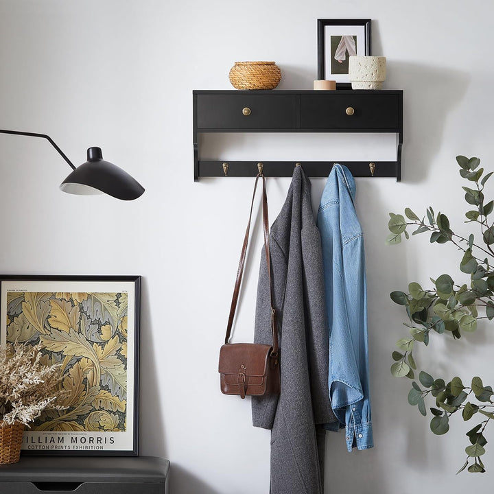 SoBuy FRG178-SCH Wandschrank Wandgarderobe Wandregal Garderobenleiste Hängeregal mit 2 Schubladen un