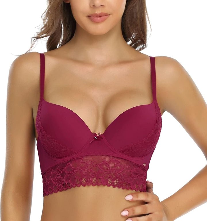 SHEKINI BH Damen mit Bügel Push Up BH mit Blumen Spitzen Schalen Bügel-BH T-Shirt Nahtloser BHS Sexy