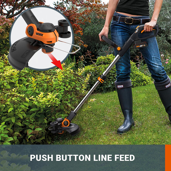 WORX 18V Akku Rasentrimmer, 2-in-1 Rasentrimmer mit 90° drehbarer Trimmerkopf, 30cm Schnittdurchmess