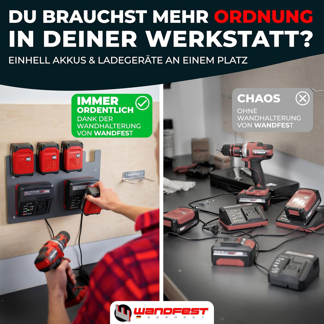 Wandhalterung für Einhell Akkus und Ladegeräte - Das Original | Glänzende & Matte Seite [Made IN Aus