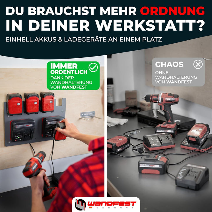 Wandhalterung für Einhell Akkus und Ladegeräte - Das Original | Glänzende & Matte Seite [Made IN Aus