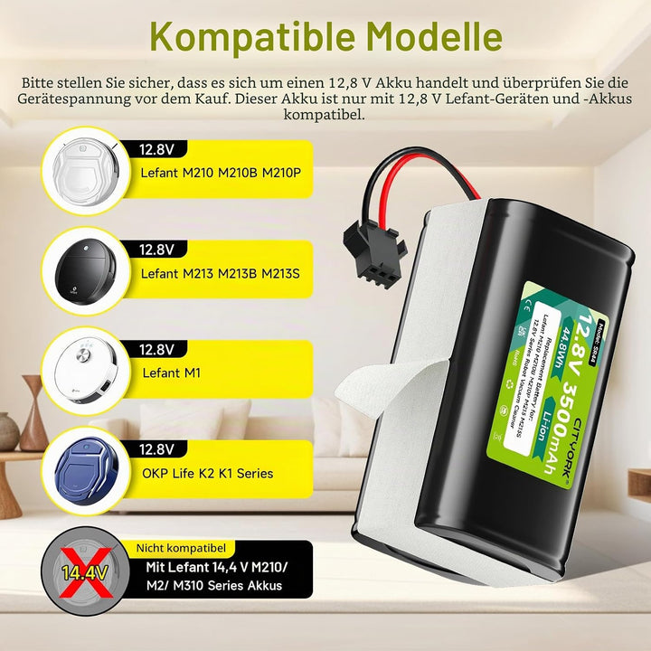 CITYORK 12.8V/ 3500mAh Ersatz Akku für 12.8V Lefant M210 M210B M210P M213 M213S M1, für 12.8V OKP Li