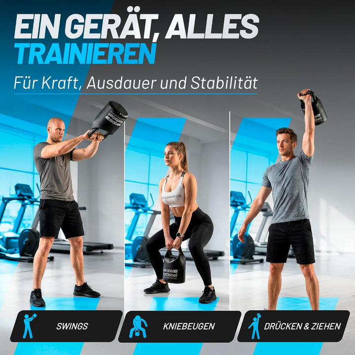 aerobis® Fitness Kettlebell | verstellbare Kugelhantel 1-25kg | variabel befüllbar mit Sand oder Sta