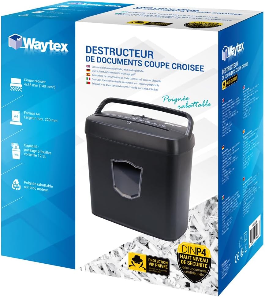 Waytex 77316 Aktenvernichter, gekreuzt, 6 Blatt, 12,5 l, Vernichter
