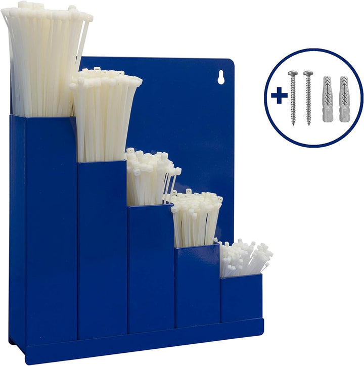 Kabelbinder-Ordnungsbox, blau - mit 5 x 100 Naturfarbige Kabelbinder verschiedene grossen im