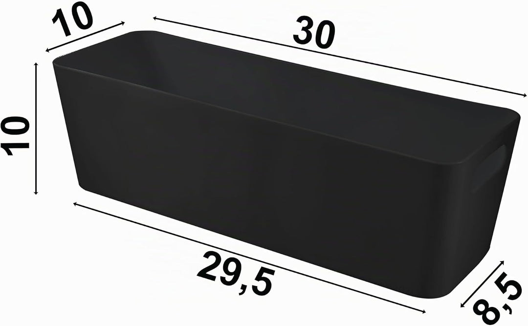 Hummelladen 6X Ordnungsbox 10 cm hoch - schwarz 30x10x10cm 2 Liter - mit Beschriftungsclip Ordnungsk