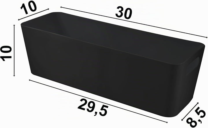 Hummelladen 6X Ordnungsbox 10 cm hoch - schwarz 30x10x10cm 2 Liter - mit Beschriftungsclip Ordnungsk
