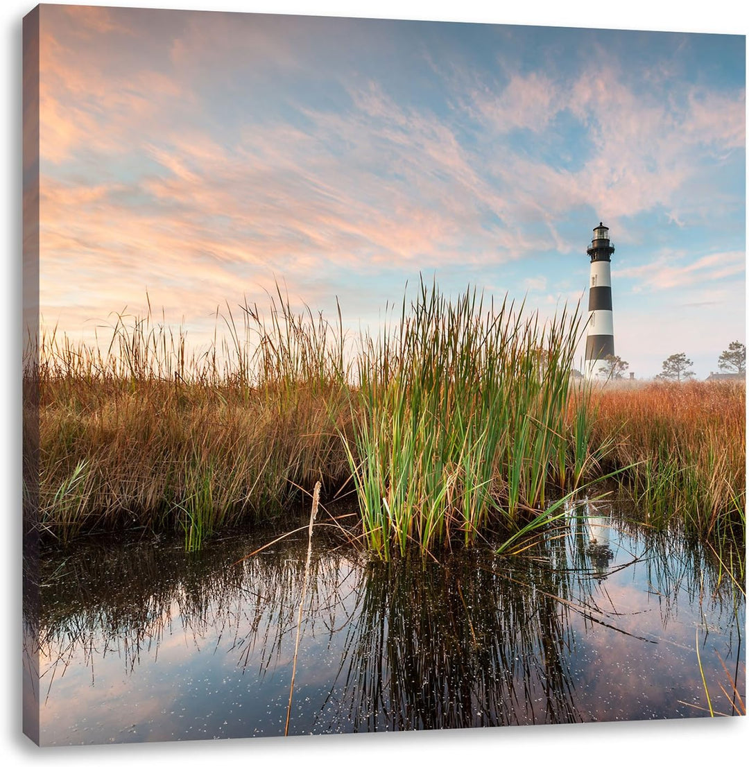 Pixxprint Leuchtturm, Format: 70x70 auf Leinwand, XXL riesige Bilder fertig gerahmt mit Keilrahmen,