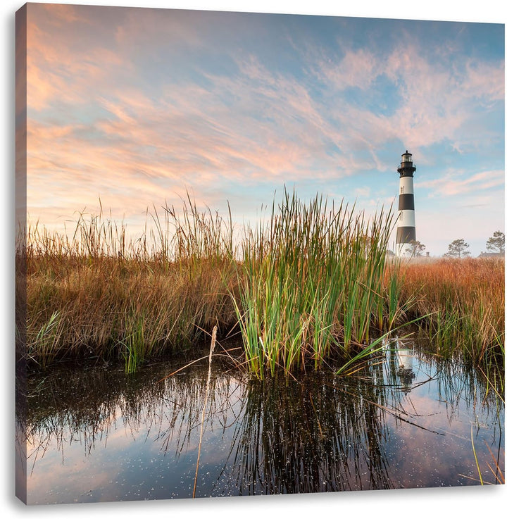 Pixxprint Leuchtturm, Format: 70x70 auf Leinwand, XXL riesige Bilder fertig gerahmt mit Keilrahmen,