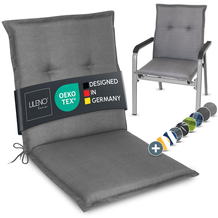 LILENO HOME Gartenstuhl Auflagen als [1er Set - Niedriglehner] in Uni Mittelgrau (Tami) - Bequeme Li