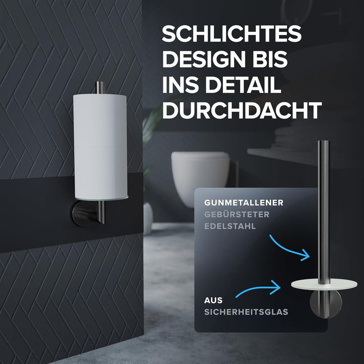 Ersatzrollenhalter Sentraltind Gunmetal zum Bohren | aus Edelstahl und Glas | Toilettenpapier Rollen