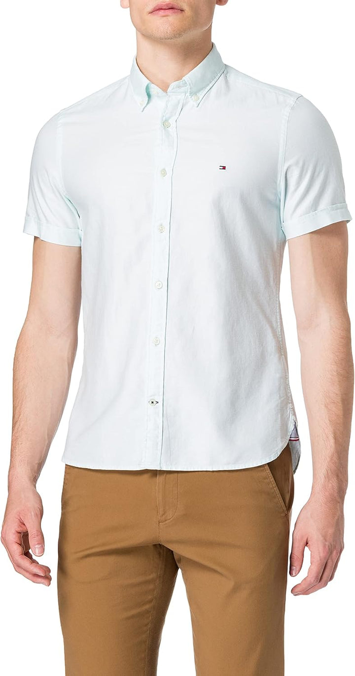 Tommy Hilfiger Herren Slim Co/Li Twill Shirt S/S Hemd L Oxygen, L Oxygen