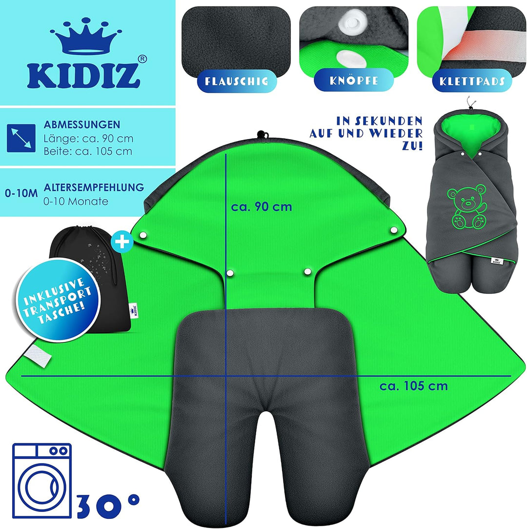KIDIZ® Baby Einschlagdecke Babyschale Winter Herbst Babydecke mit Tasche Universal Fusssack kompatib