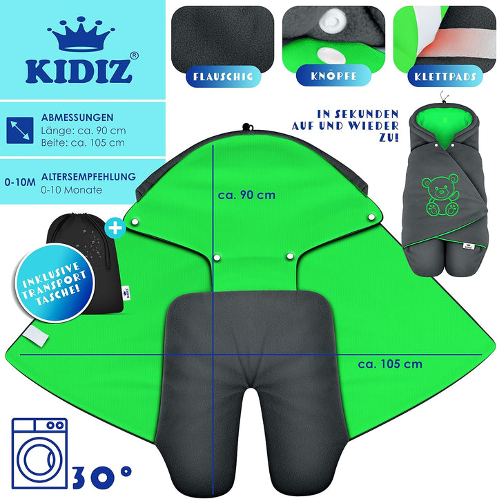 KIDIZ® Baby Einschlagdecke Babyschale Winter Herbst Babydecke mit Tasche Universal Fusssack kompatib
