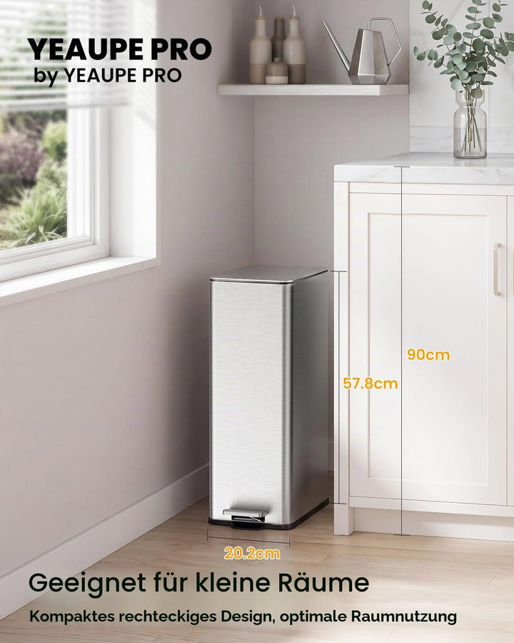 YEAUPE PRO Mülleimer Küche 20L, Abfalleimer Küche mit Pedal, Edelstahl Treteimer mit Soft-Close Deck