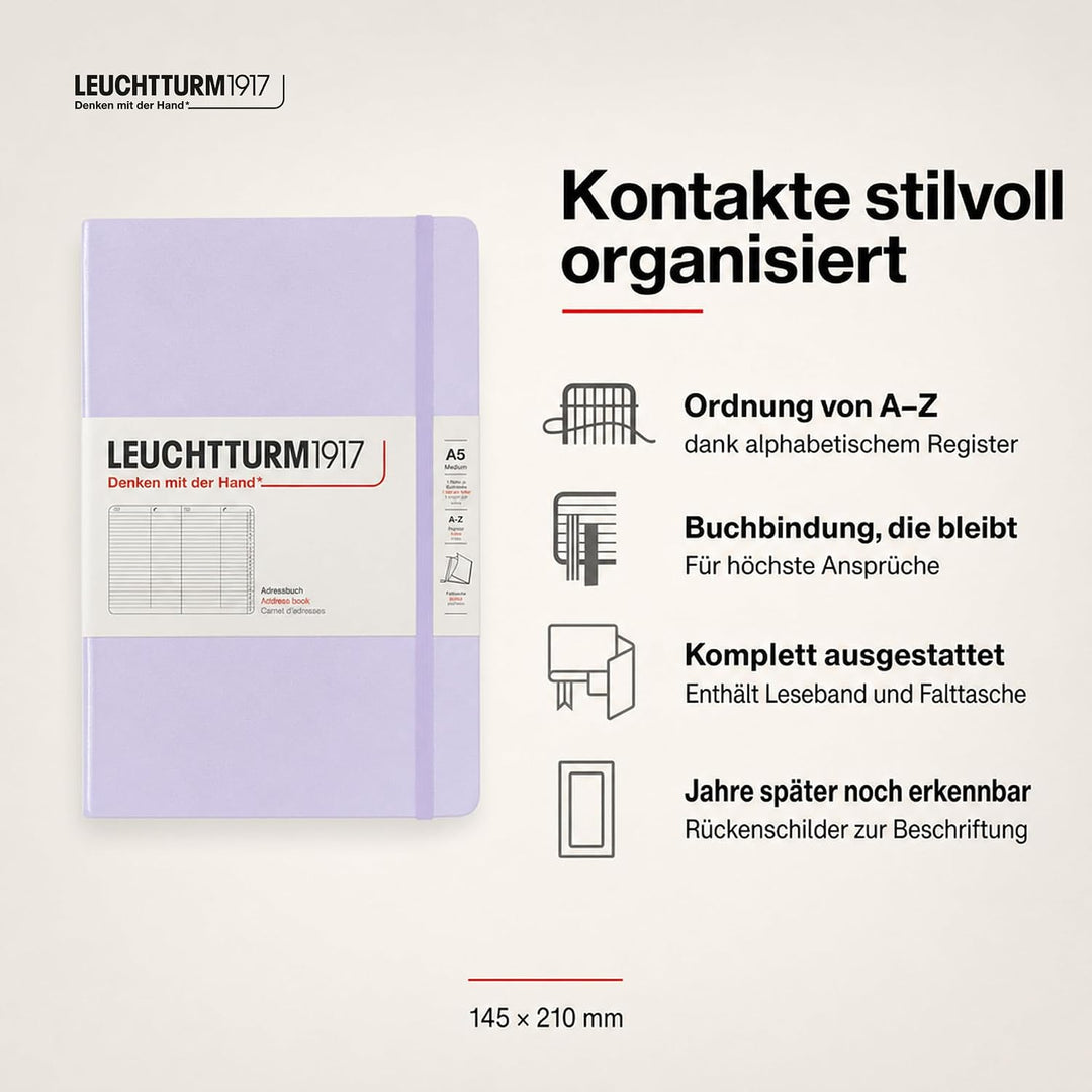 LEUCHTTURM1917 370359 Adressbuch Medium (A5), Hardcover, Lilac Lilac Medium (A5), Lilac Medium (A5)