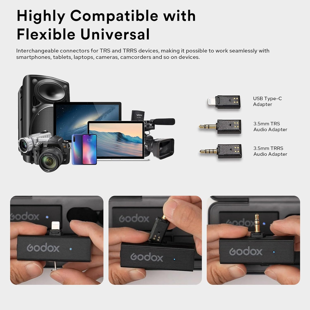 GODOX MoveLink Mini LT Kit2 kabelloses Mikrofon für iPhone, 100 m Reichweite, Geräuschunterdrückung,