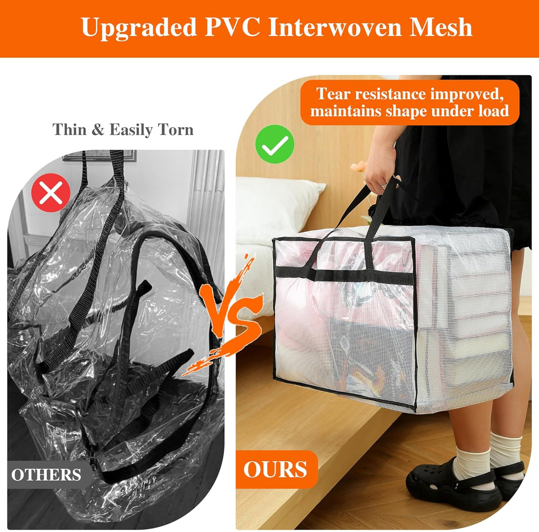Vieshful 3 Stück 60L Faltbare Aufbewahrungstasche gross aus Transparentem PVC mit Reissverschluss &