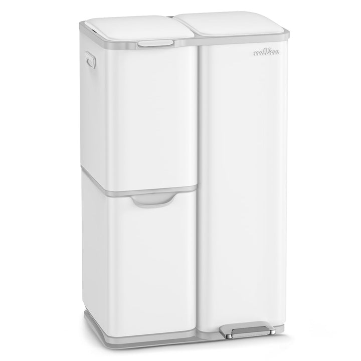 mVm Mülleimer Küche,60 Liter Treteimer,3 Fächer, Mülltrennsystem, Abfalleimer Küche mit Inneneimer a