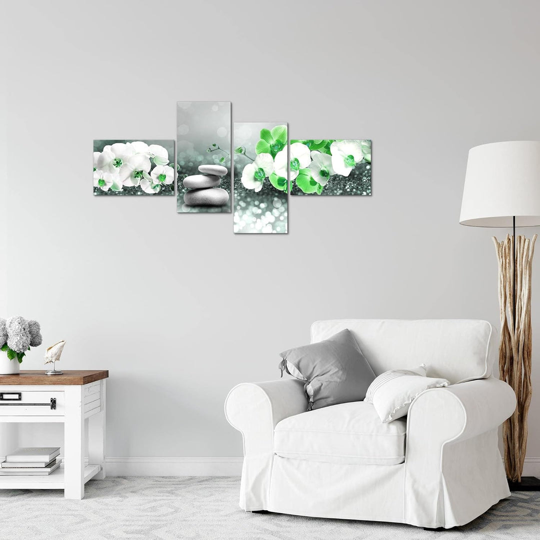 Runa Art Bild Modern Blumen Orchidee - Made in Germany - Wandbilder Spa Grau Türkis 4 Teilig 035542b