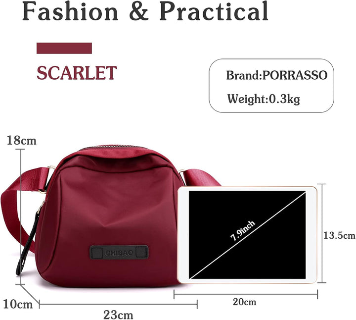 PORRASSO Damen Umhängetasche Casual Schultertasche Mädchen Gürteltasche Leicht Bauchtasche für Arbei