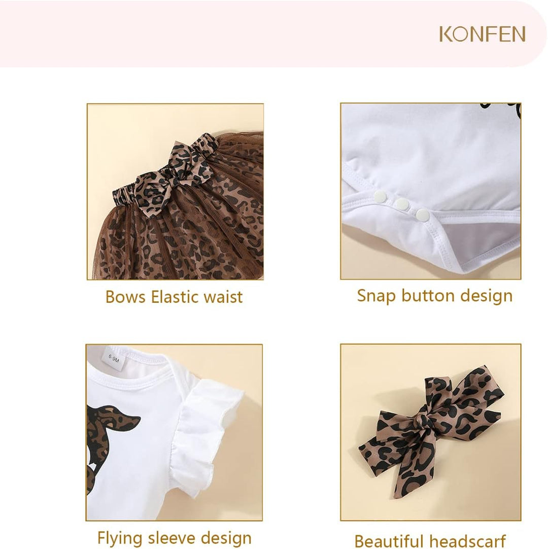 Baby Kleidung Mädchen Sommer Outfit, T-Shirt Rüschen Kurzarm Top + Leopardenmuster Netz Rock + Stirn