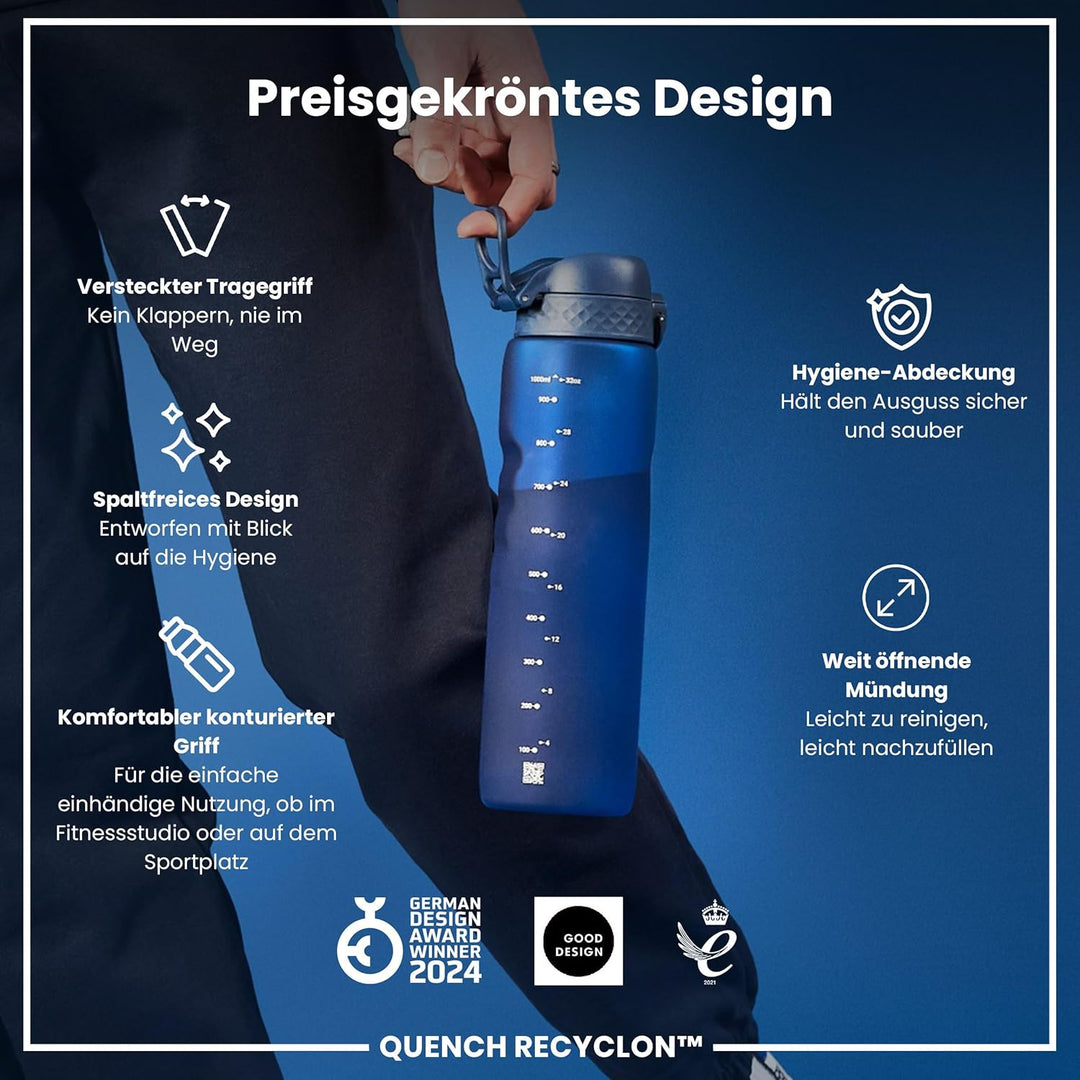 ion8 1 Liter Trinkflasche, 1000ml, Auslaufsicher, Einhandöffnung, Sichere Verriegelung, Spülmaschine