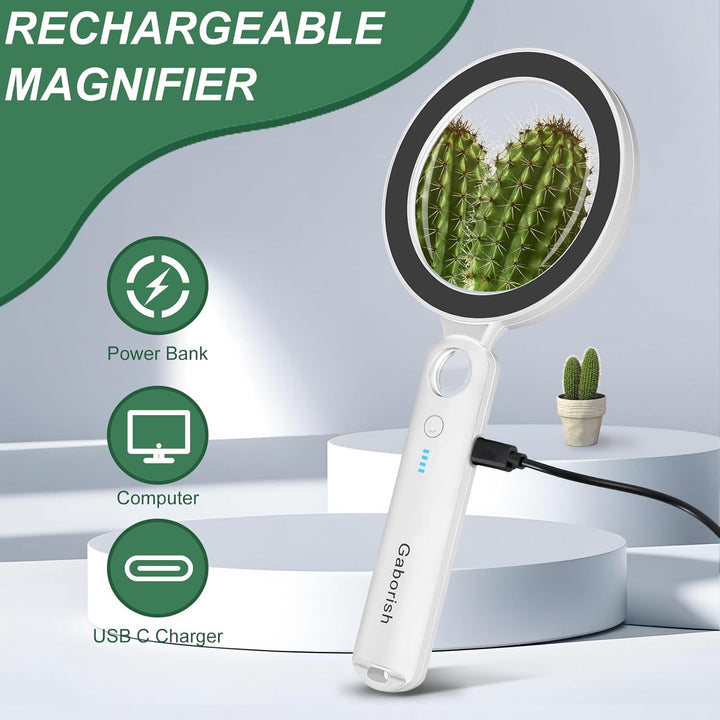 Grosse Lupe mit Licht USB Aufladbar, 10X 30X Leselupe mit Licht für Senioren Gross, 36 LED & 5 Licht