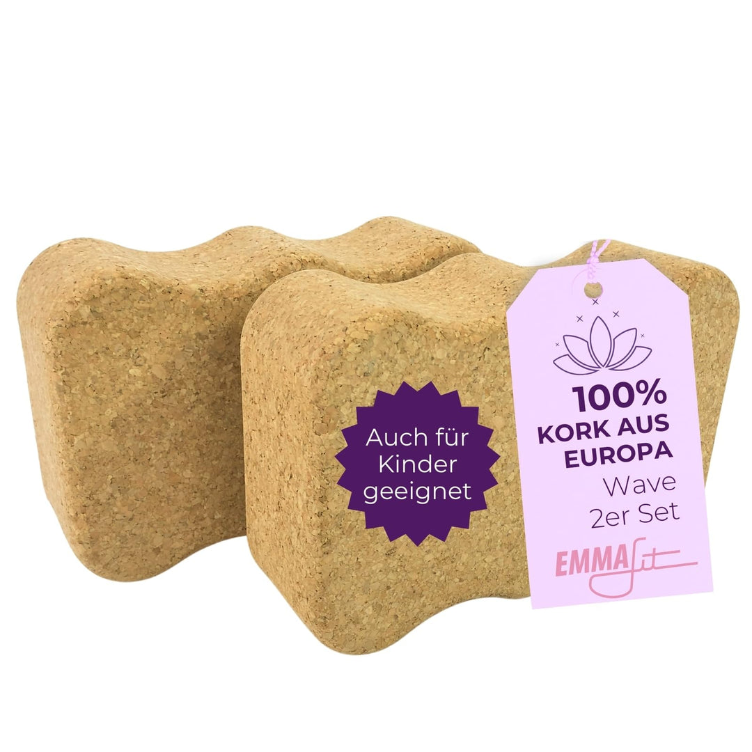 EMMAfit Kork Yoga Block Wave I 227 x 150 x 75mm I hochwertiger Kinder-Yogablock aus Kork für Yoga-Üb