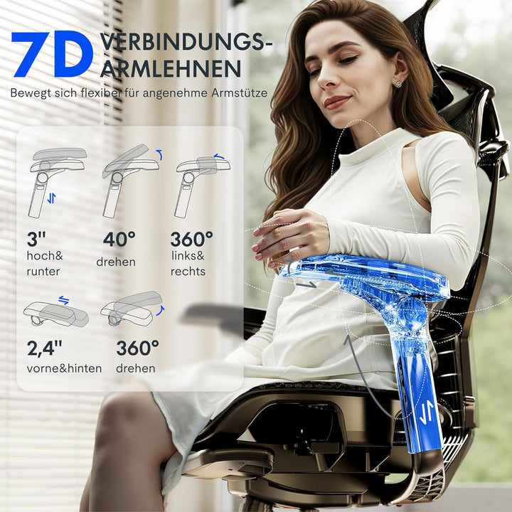 FLEXISPOT ErgoX Pro Ergonomischer Bürostuhl mit Laptoptisch, 12-stufiger Höhenverstellung, 7D-Armleh