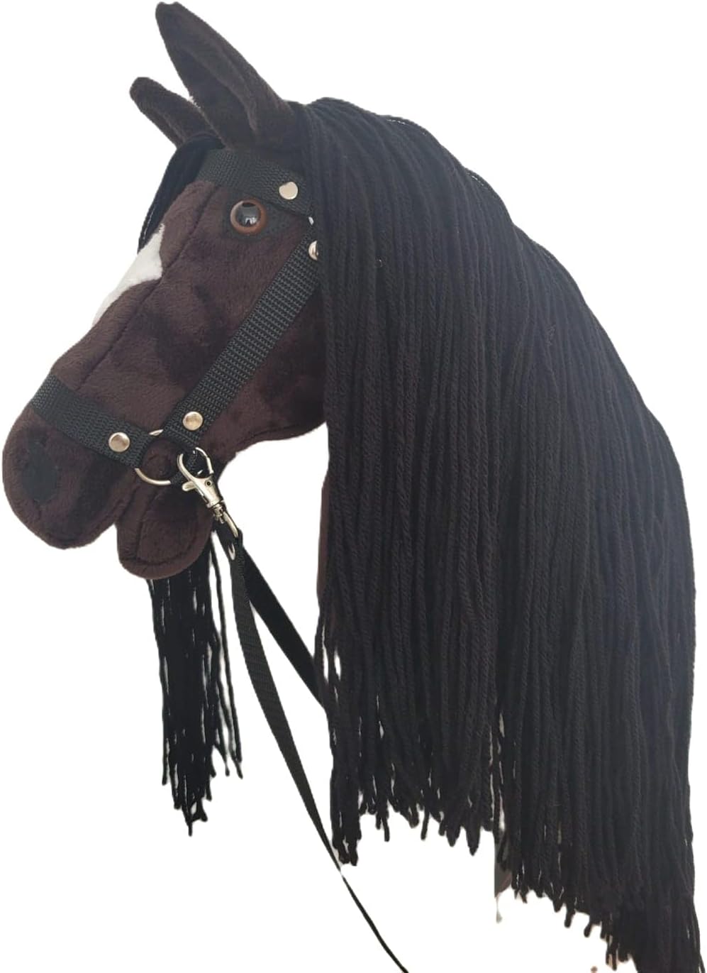 HORSE & toys Steckenpferd Ikar grosses Set (Pferd auf einem Stock) + schwarzes Zaumzeug + Zügel + Ap