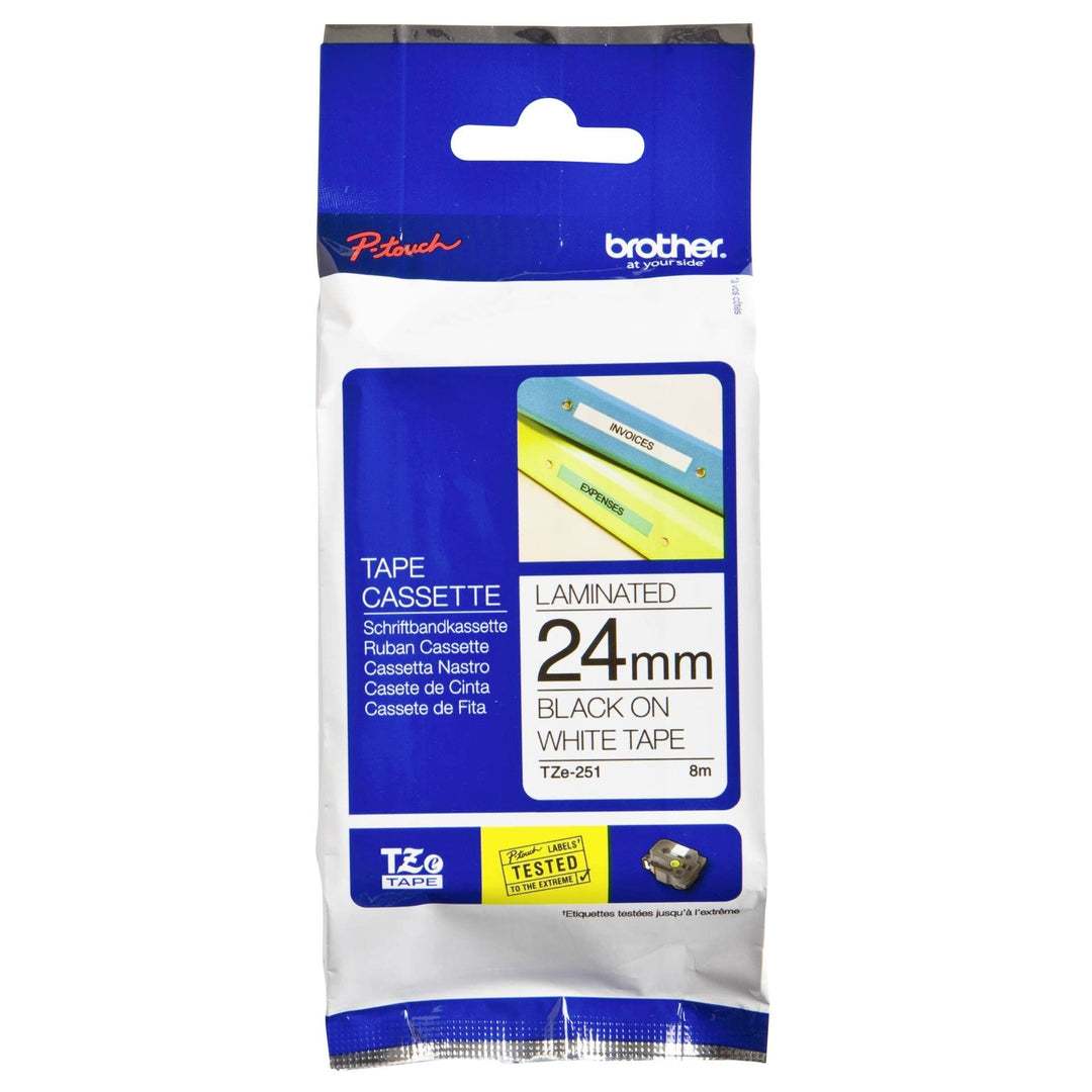 Brother TZ-251 Laminiertes TZ-Band schwarz auf weiss 24mm breit, 8 m lang, 1