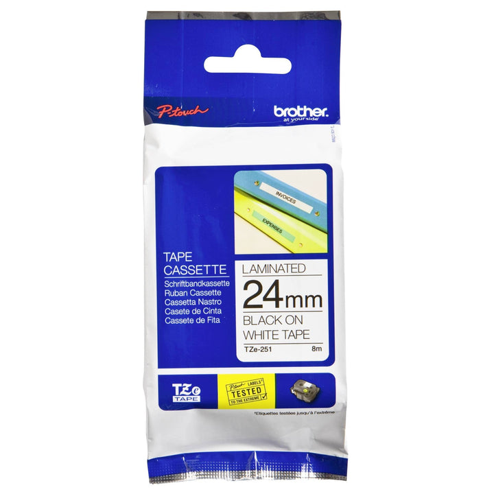 Brother TZ-251 Laminiertes TZ-Band schwarz auf weiss 24mm breit, 8 m lang, 1