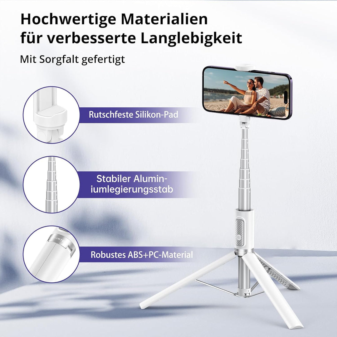 ATUMTEK 172CM Selfie-Stick Stativ Ausziehbares All-in-One-Handystativ aus Aluminium mit Bluetooth Fe