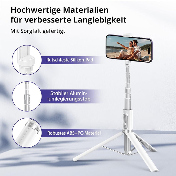 ATUMTEK 172CM Selfie-Stick Stativ Ausziehbares All-in-One-Handystativ aus Aluminium mit Bluetooth Fe