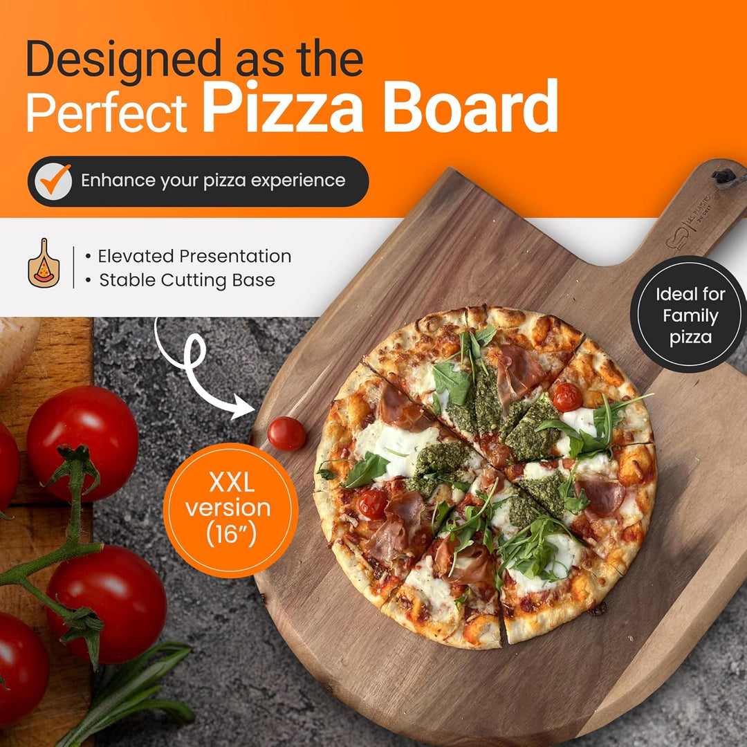 Pizzaschieber aus Akazienholz – Extra grosses Pizzabrett 40,5 × 55,5 × 1,5 cm • Servierbrett & Pizza