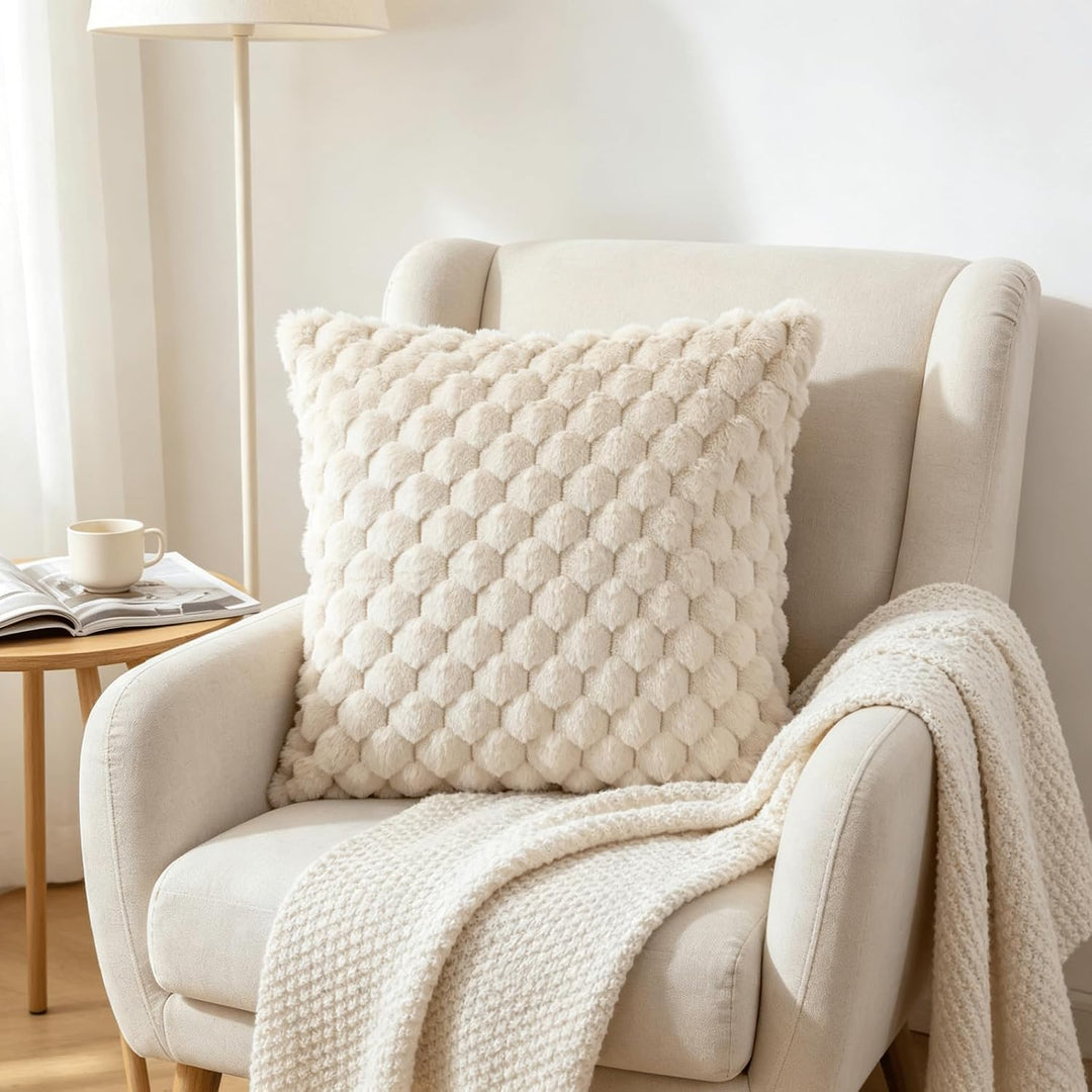 NIULAA Flauschig Kissenbezug 45x45 Beige 2er Set Plüsch Deko Kissenbezüge Weich Gestreift Kissenhüll