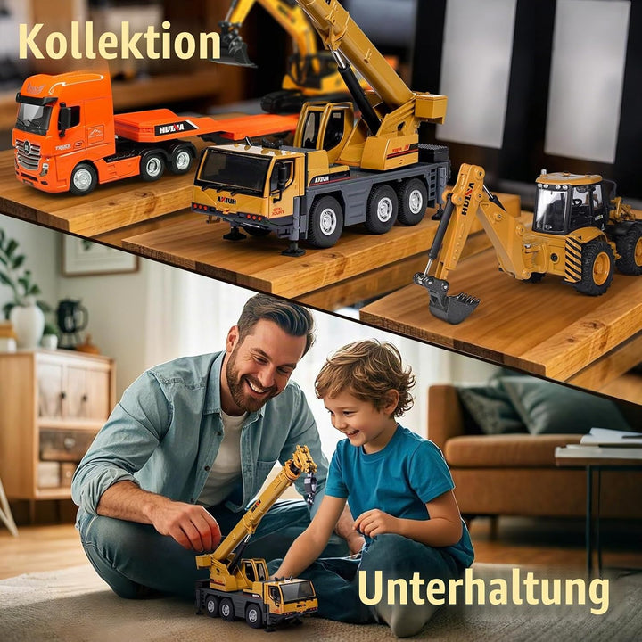 HUGMIE 1:50 Kran Spielzeug, Abschleppwagen Metall/Kunststoff, LKW Spielzeug Kran mit Ausfahrbarer La
