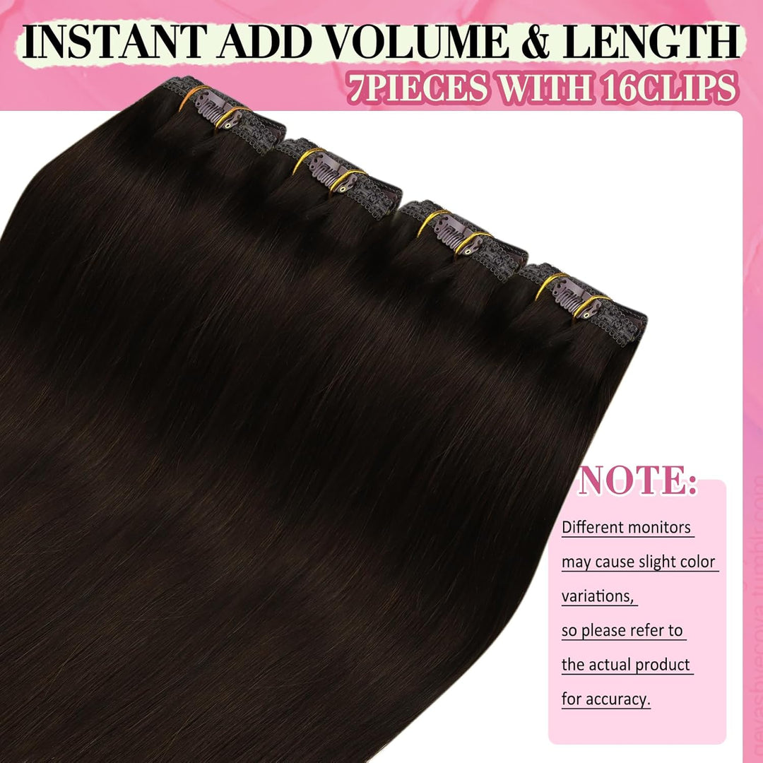 YoungSee Echthaar Extensions Clip Braun Clip in Extensions Echthaar Dunkelbraun 45 cm Clip in Extens