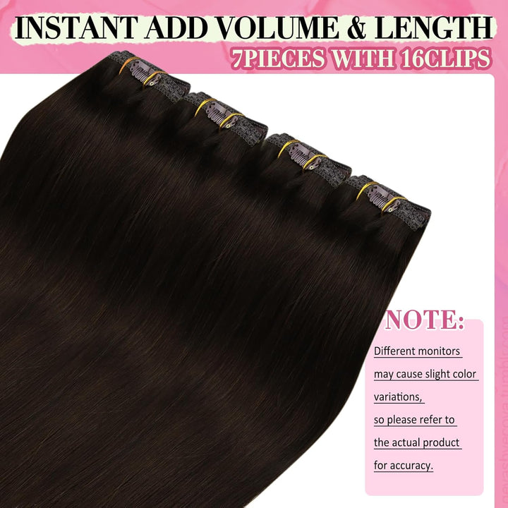 YoungSee Echthaar Extensions Clip Braun Clip in Extensions Echthaar Dunkelbraun 45 cm Clip in Extens