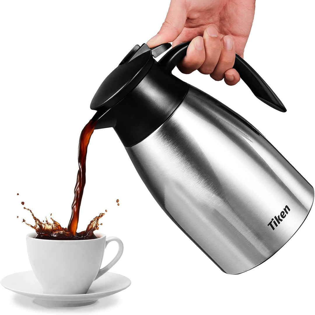 Tiken 1.5L Thermoskanne Edelstahl Doppelwandige Vakuumisolierung Isolierkanne Kaffeekanne, Silbrig S